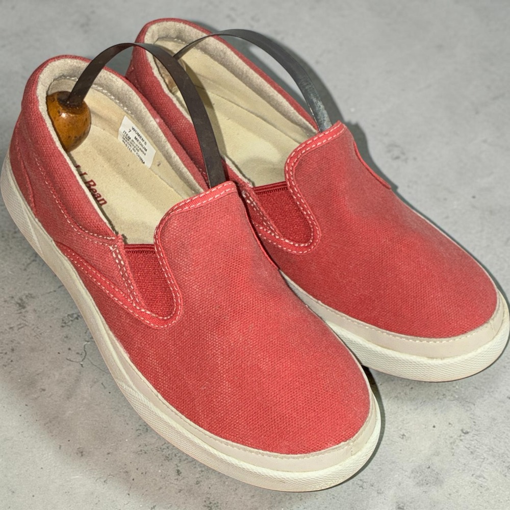 LL Bean Women Red Canvas Slip On Sneakers Low Top Flats 274904